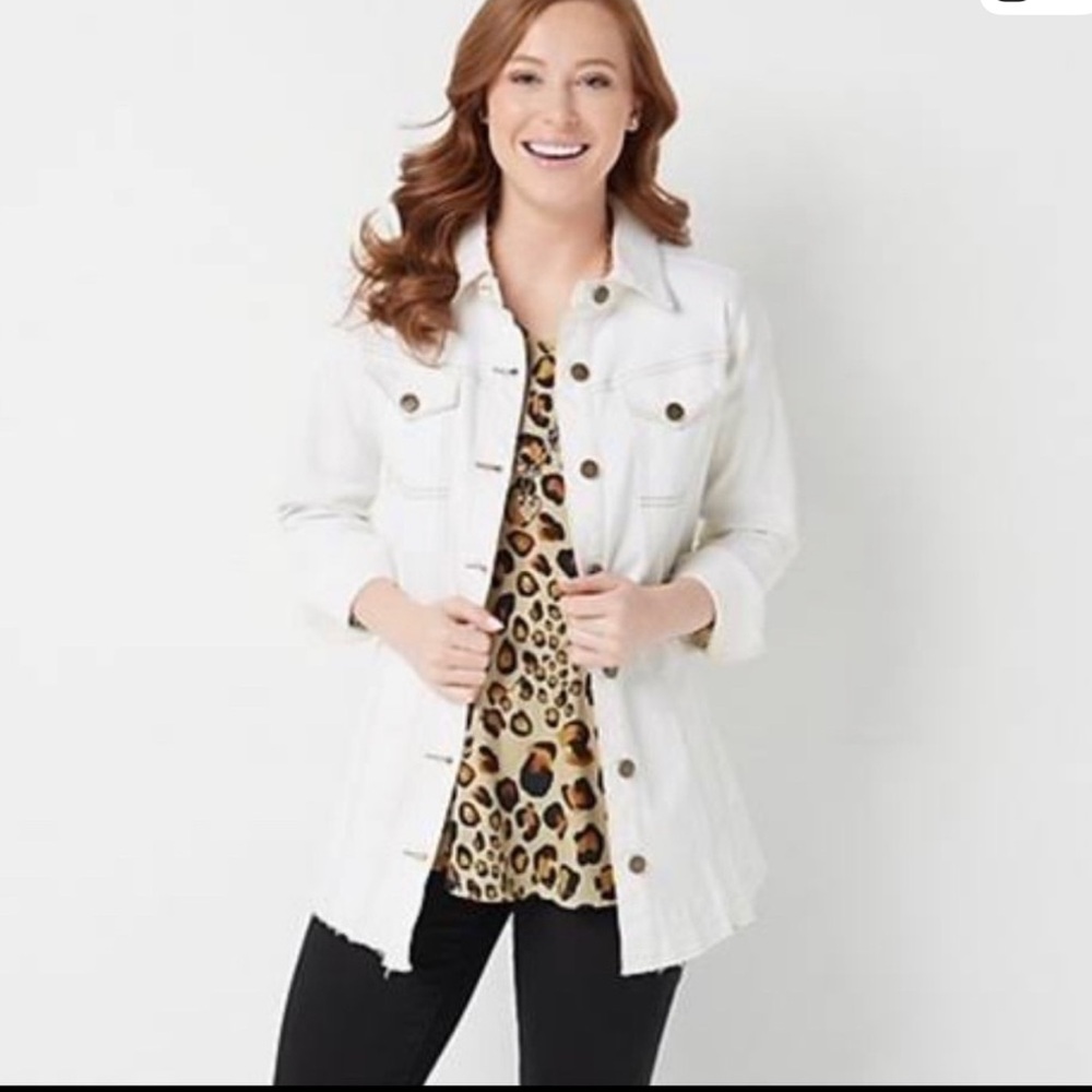 LOGO by Lori Goldstein Cream Jean Jacket